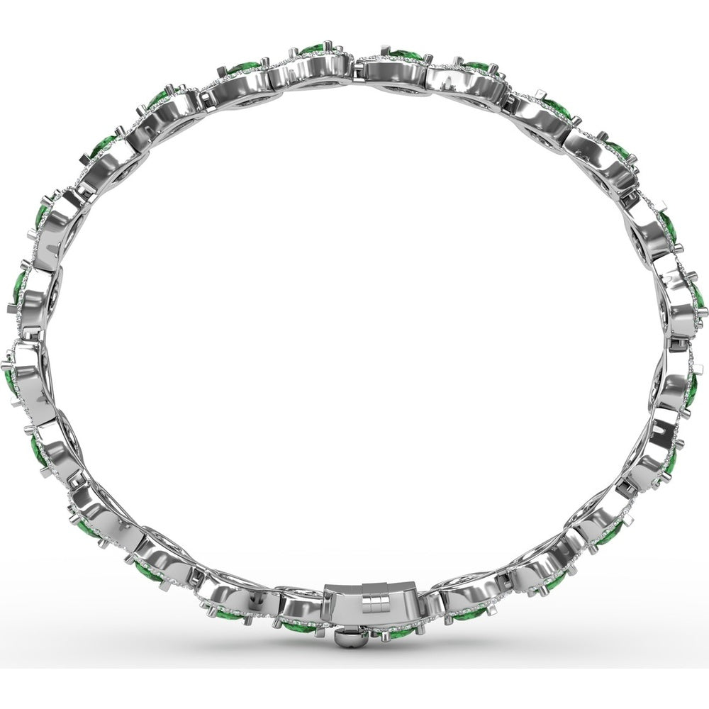 Alternating Pear Emerald and Diamond Halo Bracelet by Fana - 5.96 Carat Total Gemstone Weight
