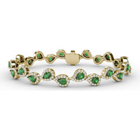 Alternating Pear Emerald and Diamond Halo Bracelet by Fana - 5.96 Carat Total Gemstone Weight