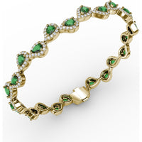 Alternating Pear Emerald and Diamond Halo Bracelet by Fana - 5.96 Carat Total Gemstone Weight