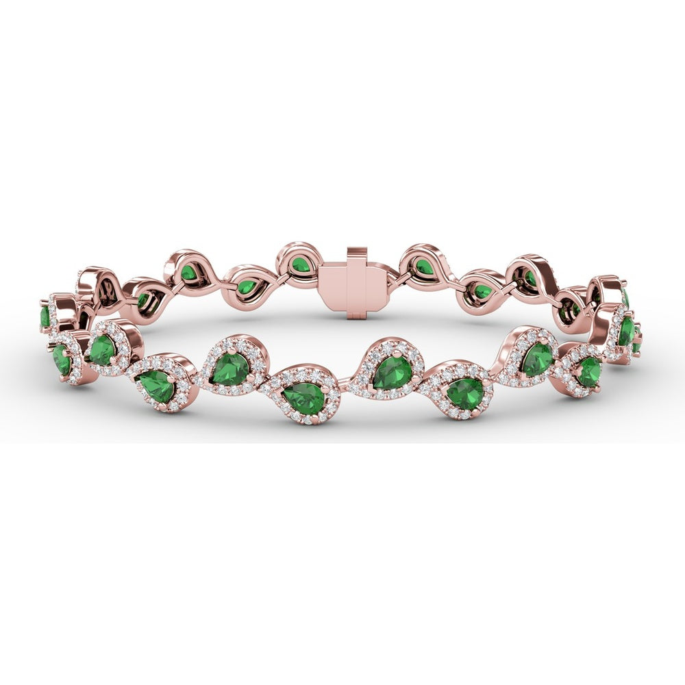 Alternating Pear Emerald and Diamond Halo Bracelet by Fana - 5.96 Carat Total Gemstone Weight