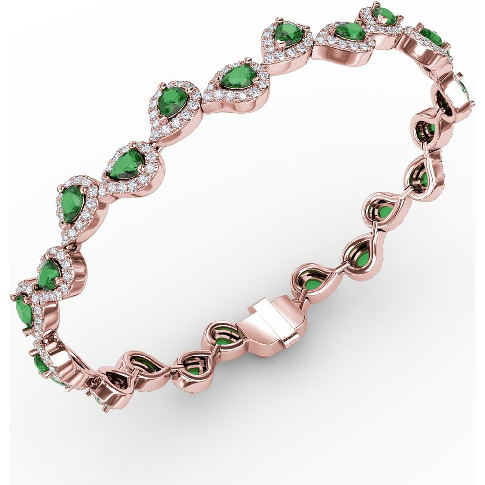 Alternating Pear Emerald and Diamond Halo Bracelet by Fana - 5.96 Carat Total Gemstone Weight