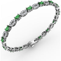 Alternating Pear Emerald and Oval Diamond Cluster Bracelet by Fana - 5.02 Carat Total Gemstone Weight