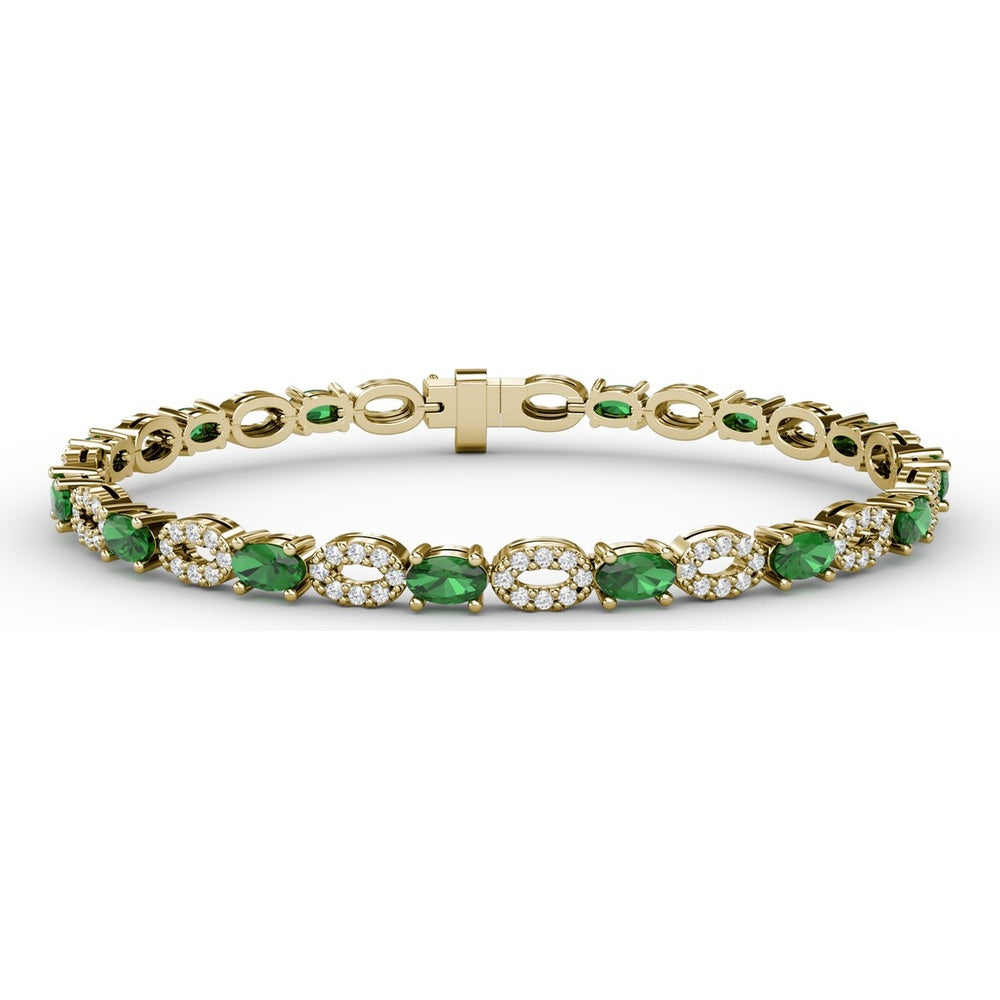 Alternating Pear Emerald and Oval Diamond Cluster Bracelet by Fana - 5.02 Carat Total Gemstone Weight