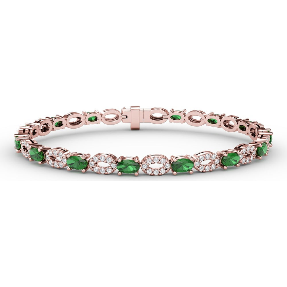 Alternating Pear Emerald and Oval Diamond Cluster Bracelet by Fana - 5.02 Carat Total Gemstone Weight