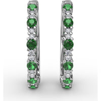 Alternating Round Emerald and Diamond Hoop Earrings by Fana - 1.00 Carat Total Gemstone Weight