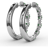 Alternating Round Emerald and Diamond Hoop Earrings by Fana - 1.00 Carat Total Gemstone Weight