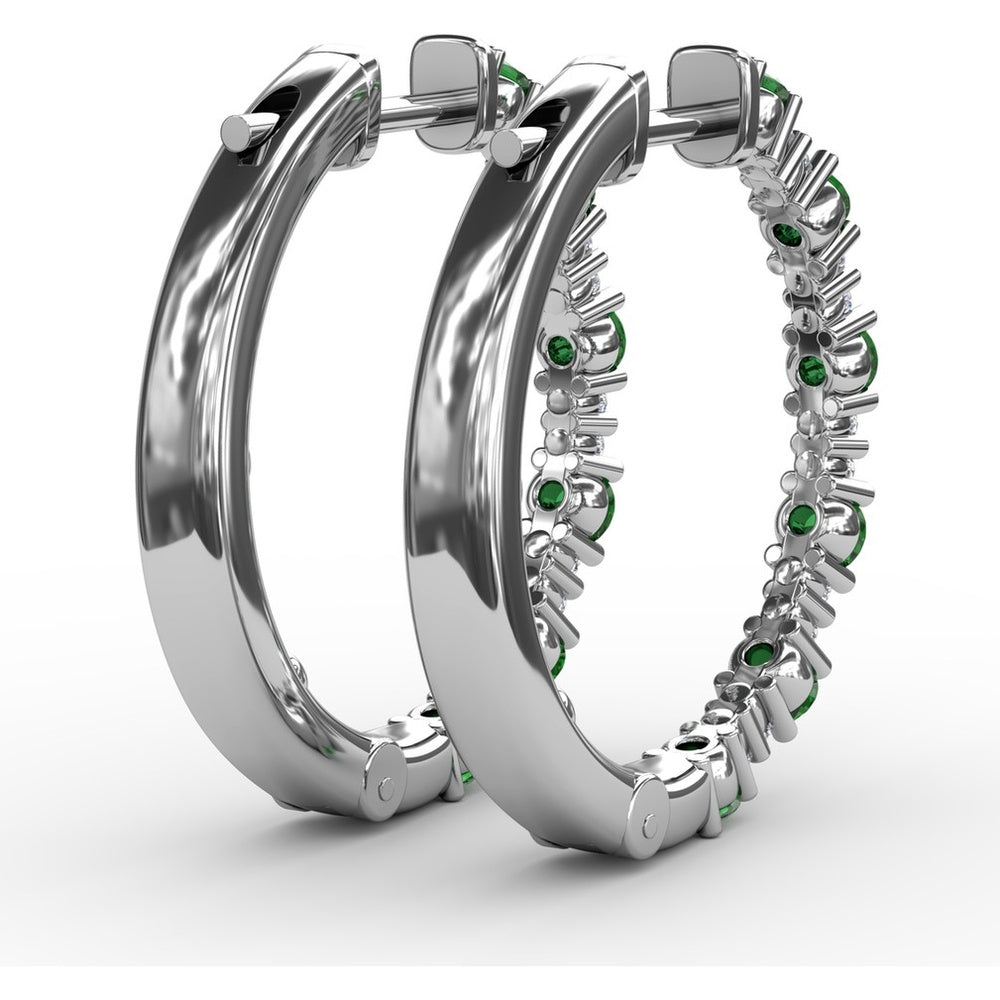Alternating Round Emerald and Diamond Hoop Earrings by Fana - 1.00 Carat Total Gemstone Weight