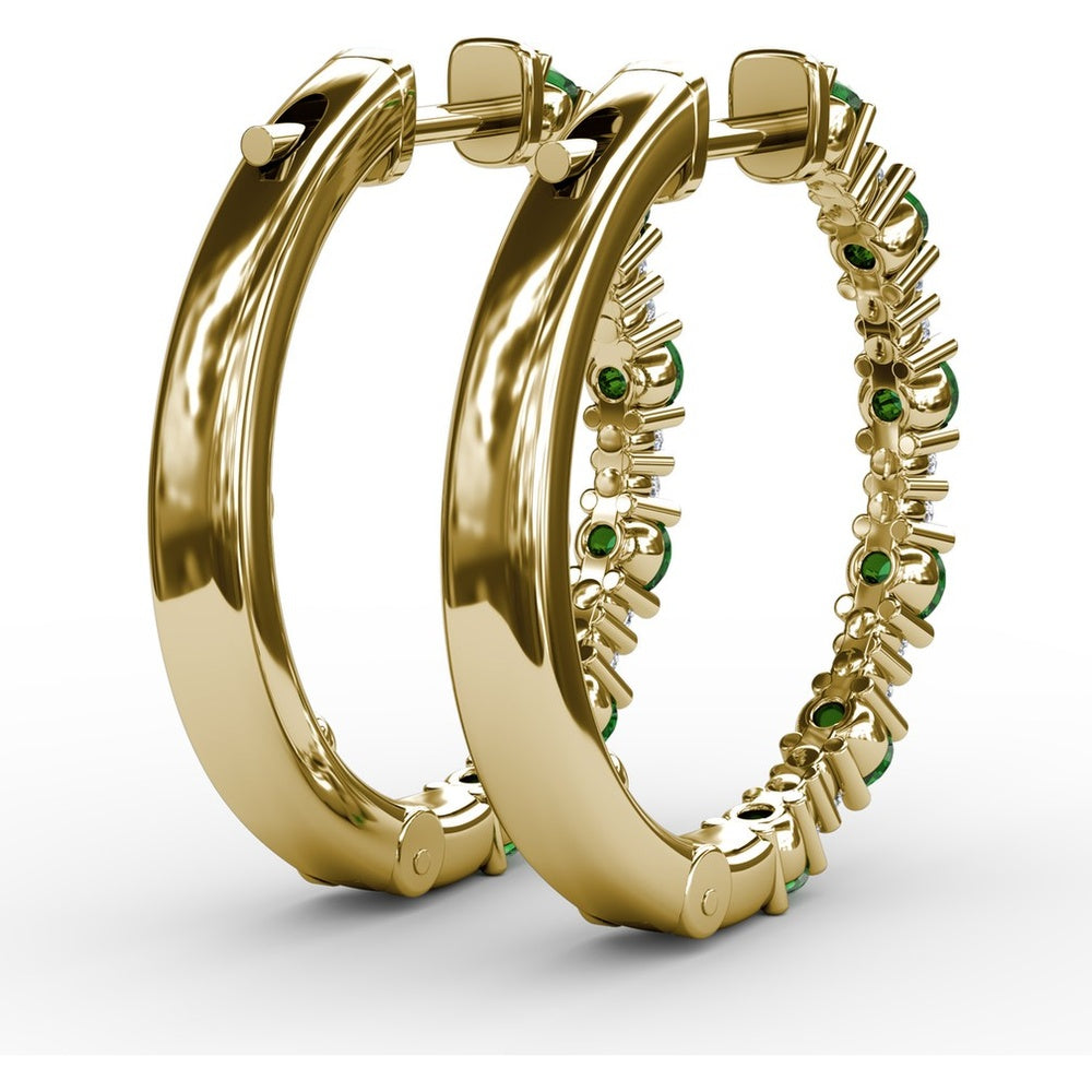 Alternating Round Emerald and Diamond Hoop Earrings by Fana - 1.00 Carat Total Gemstone Weight
