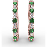 Alternating Round Emerald and Diamond Hoop Earrings by Fana - 1.00 Carat Total Gemstone Weight