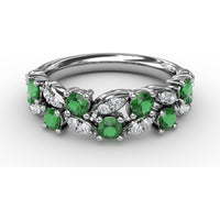 Alternating Round Emerald and Marquise Pavé Diamond Fashion Ring by Fana - 0.95 Carat Total Gemstone Weight