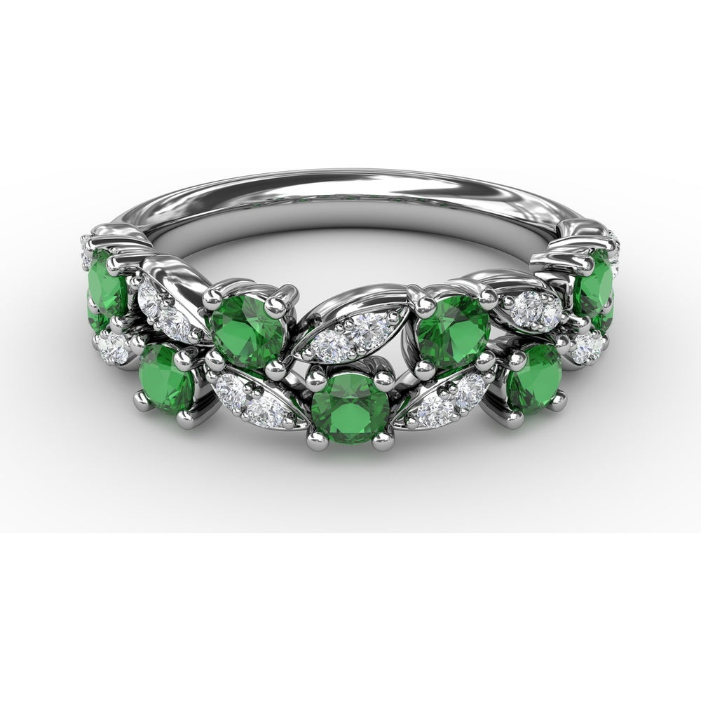 Alternating Round Emerald and Marquise Pavé Diamond Fashion Ring by Fana - 0.95 Carat Total Gemstone Weight