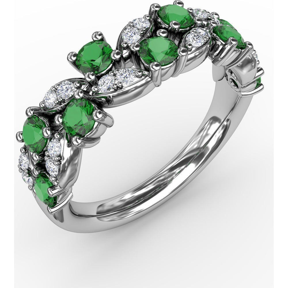 Alternating Round Emerald and Marquise Pavé Diamond Fashion Ring by Fana - 0.95 Carat Total Gemstone Weight