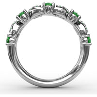 Alternating Round Emerald and Marquise Pavé Diamond Fashion Ring by Fana - 0.95 Carat Total Gemstone Weight