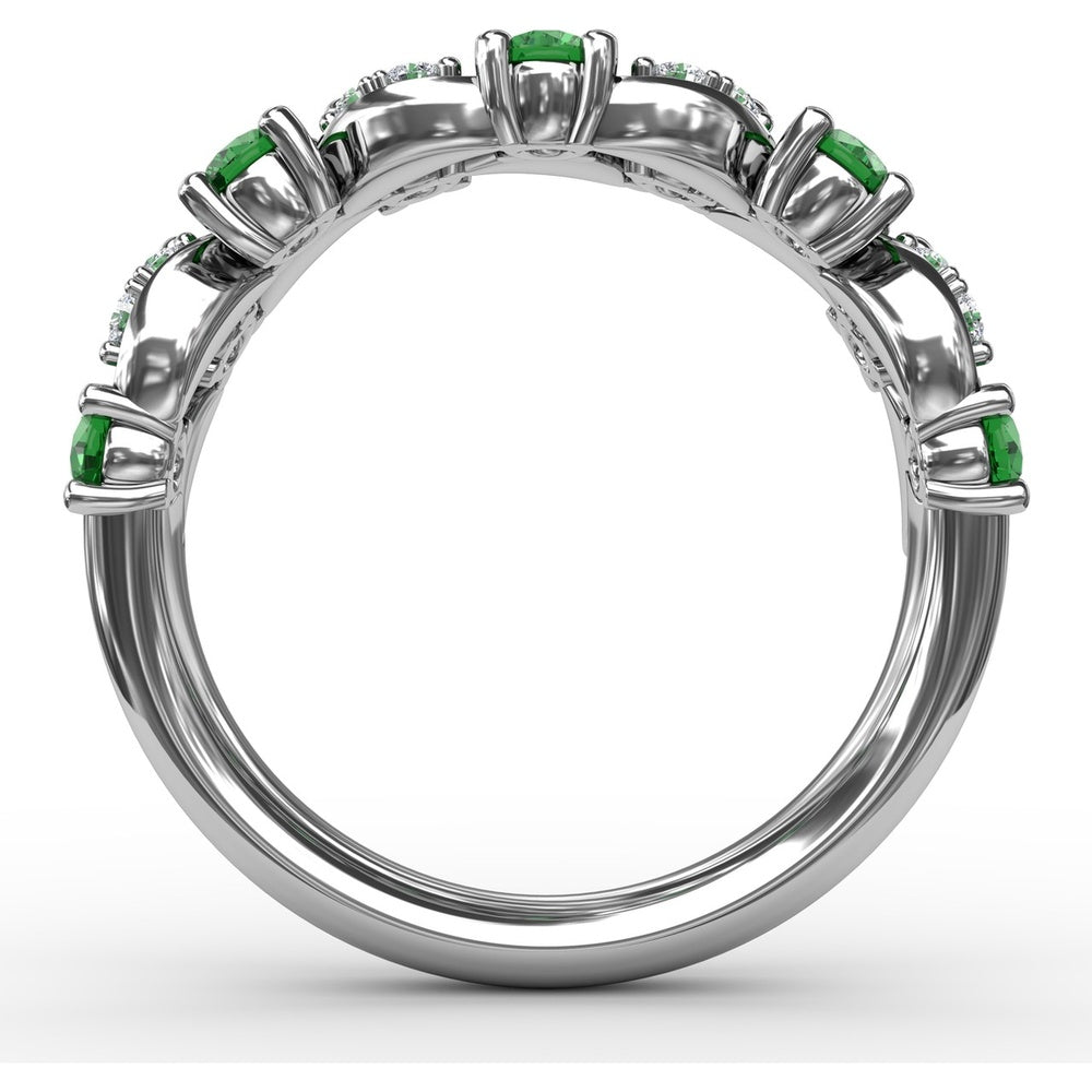 Alternating Round Emerald and Marquise Pavé Diamond Fashion Ring by Fana - 0.95 Carat Total Gemstone Weight