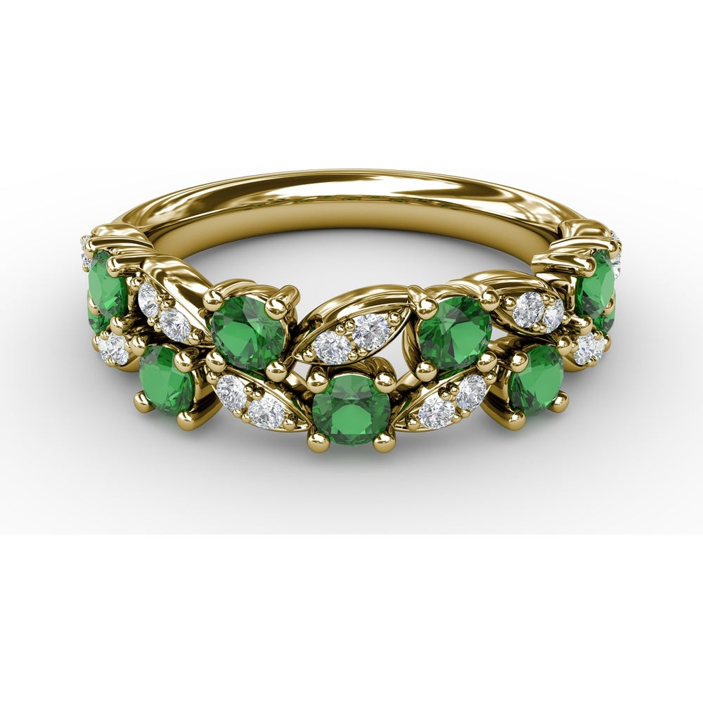 Alternating Round Emerald and Marquise Pavé Diamond Fashion Ring by Fana - 0.95 Carat Total Gemstone Weight