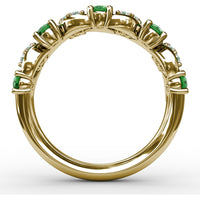 Alternating Round Emerald and Marquise Pavé Diamond Fashion Ring by Fana - 0.95 Carat Total Gemstone Weight