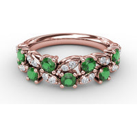 Alternating Round Emerald and Marquise Pavé Diamond Fashion Ring by Fana - 0.95 Carat Total Gemstone Weight