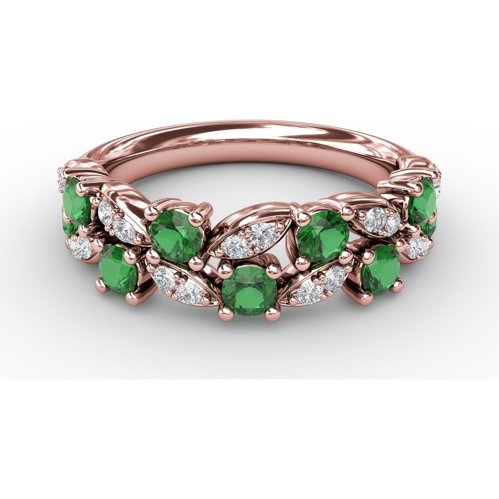 Alternating Round Emerald and Marquise Pavé Diamond Fashion Ring by Fana - 0.95 Carat Total Gemstone Weight