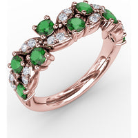 Alternating Round Emerald and Marquise Pavé Diamond Fashion Ring by Fana - 0.95 Carat Total Gemstone Weight