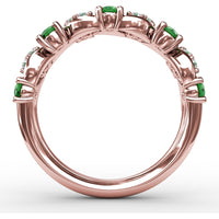 Alternating Round Emerald and Marquise Pavé Diamond Fashion Ring by Fana - 0.95 Carat Total Gemstone Weight