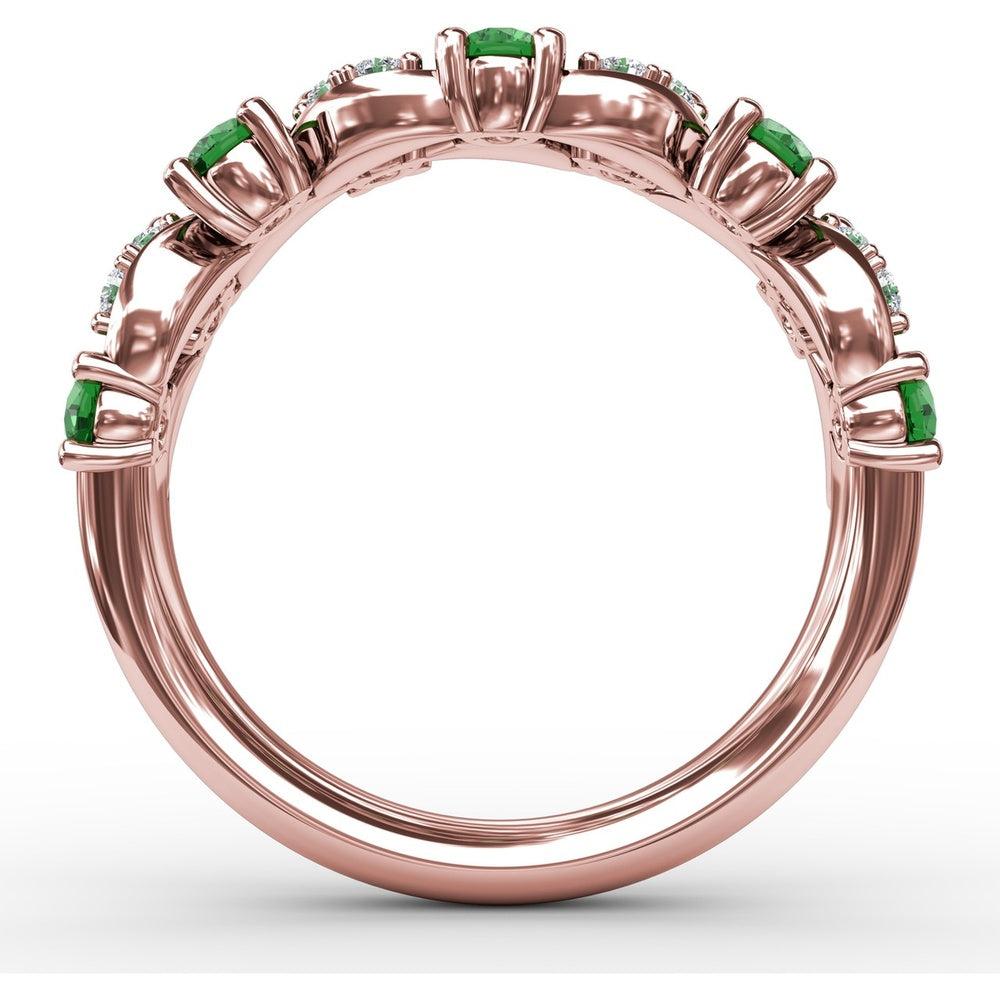 Alternating Round Emerald and Marquise Pavé Diamond Fashion Ring by Fana - 0.95 Carat Total Gemstone Weight