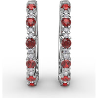 Alternating Round Ruby and Diamond Hoop Earrings by Fana - 1.10 Carat Total Gemstone Weight