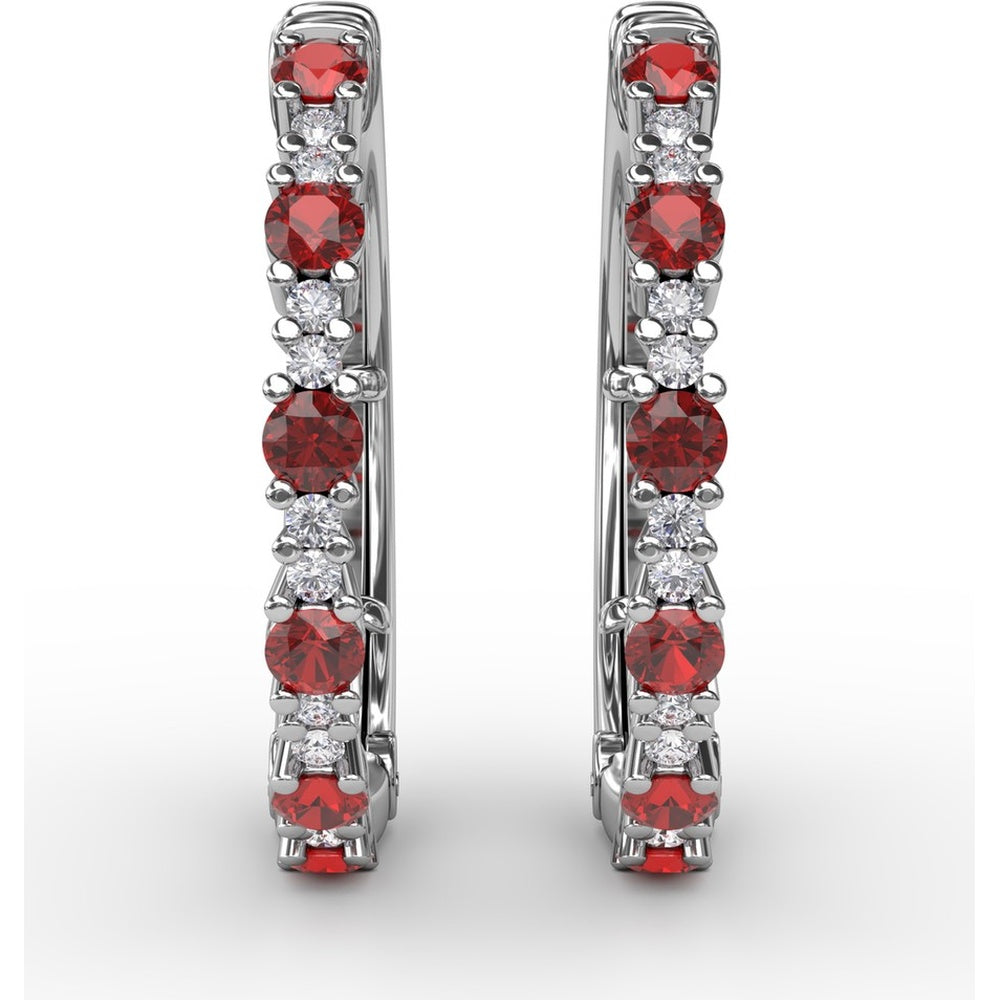 Alternating Round Ruby and Diamond Hoop Earrings by Fana - 1.10 Carat Total Gemstone Weight