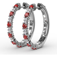 Alternating Round Ruby and Diamond Hoop Earrings by Fana - 1.10 Carat Total Gemstone Weight