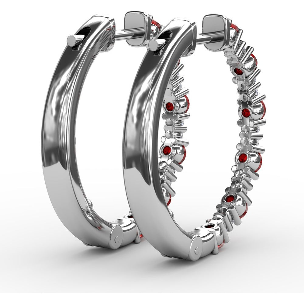 Alternating Round Ruby and Diamond Hoop Earrings by Fana - 1.10 Carat Total Gemstone Weight