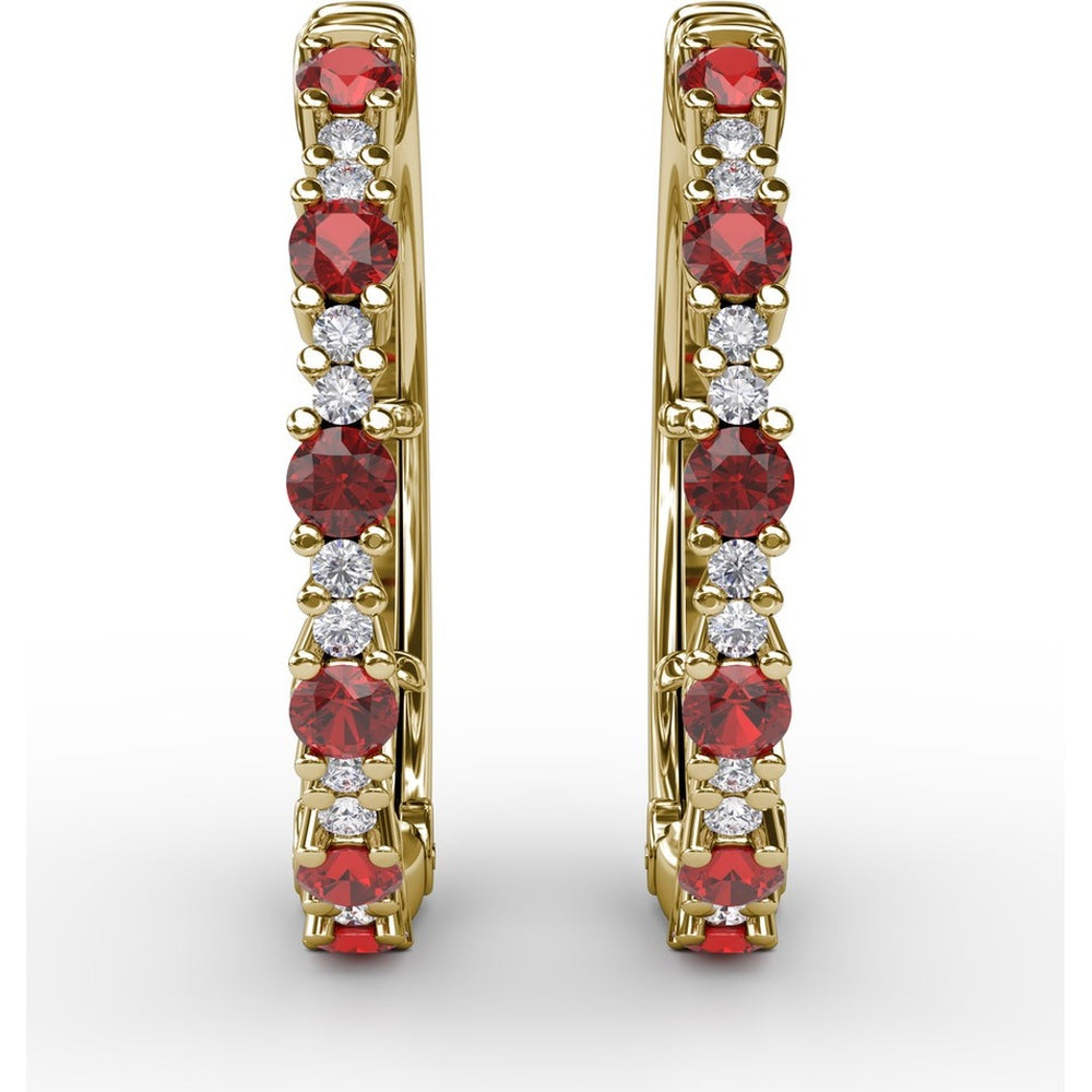 Alternating Round Ruby and Diamond Hoop Earrings by Fana - 1.10 Carat Total Gemstone Weight
