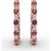 Alternating Round Ruby and Diamond Hoop Earrings by Fana - 1.10 Carat Total Gemstone Weight