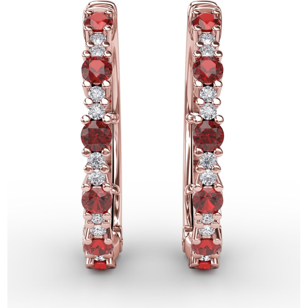Alternating Round Ruby and Diamond Hoop Earrings by Fana - 1.10 Carat Total Gemstone Weight