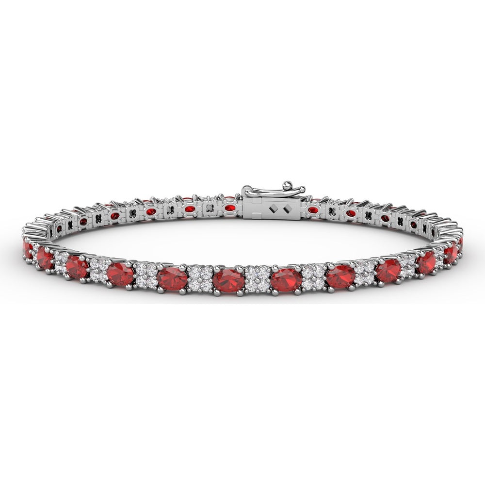 Alternating Round Ruby and Pavé Diamond Tennis Bracelet by Fana - 7.75 Carat Total Gemstone Weight