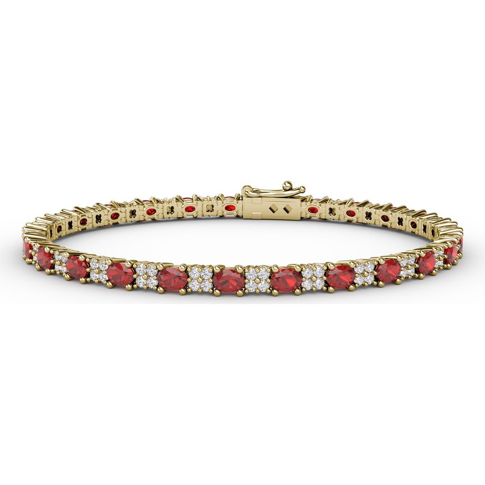 Alternating Round Ruby and Pavé Diamond Tennis Bracelet by Fana - 7.75 Carat Total Gemstone Weight