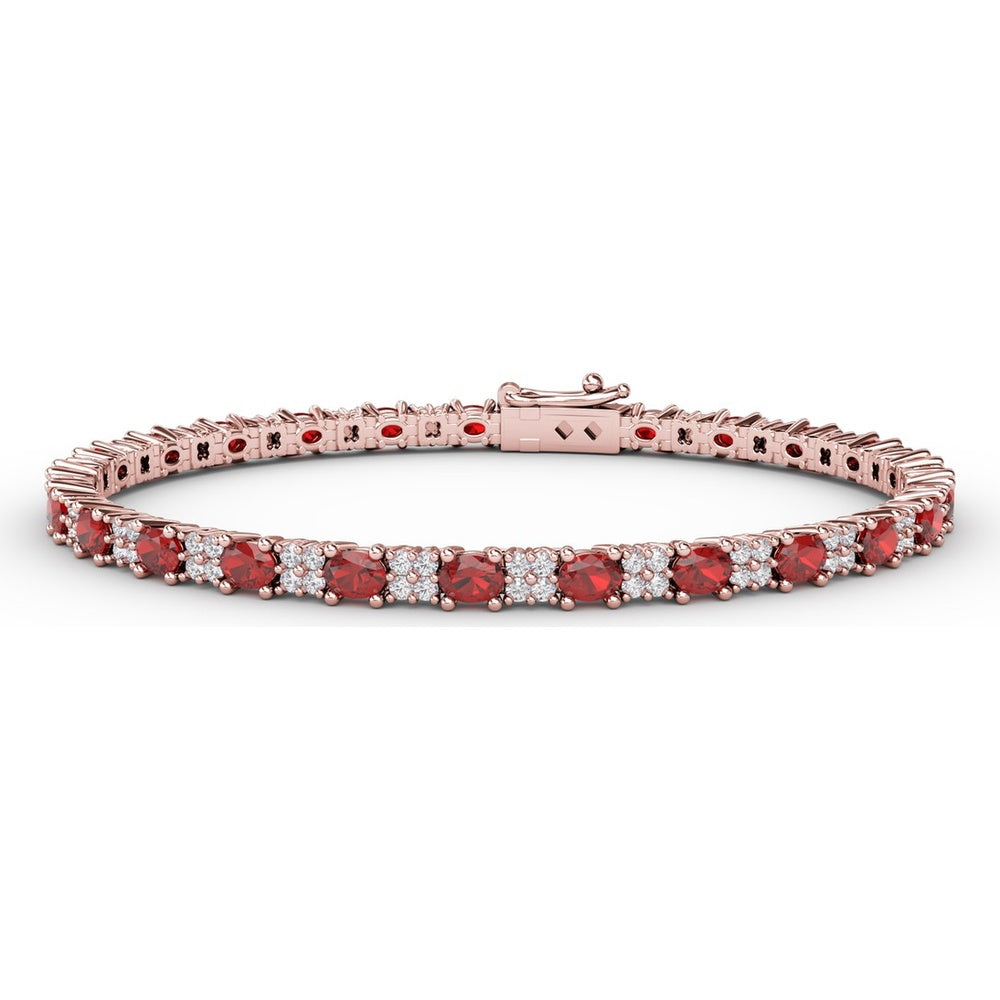 Alternating Round Ruby and Pavé Diamond Tennis Bracelet by Fana - 7.75 Carat Total Gemstone Weight