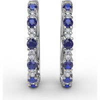 Alternating Round Sapphire and Diamond Hoop Earrings by Fana - 1.10 Carat Total Gemstone Weight