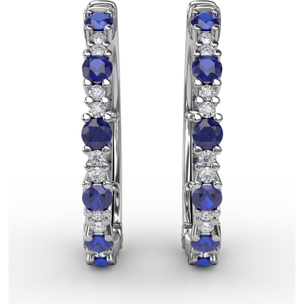Alternating Round Sapphire and Diamond Hoop Earrings by Fana - 1.10 Carat Total Gemstone Weight