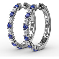 Alternating Round Sapphire and Diamond Hoop Earrings by Fana - 1.10 Carat Total Gemstone Weight