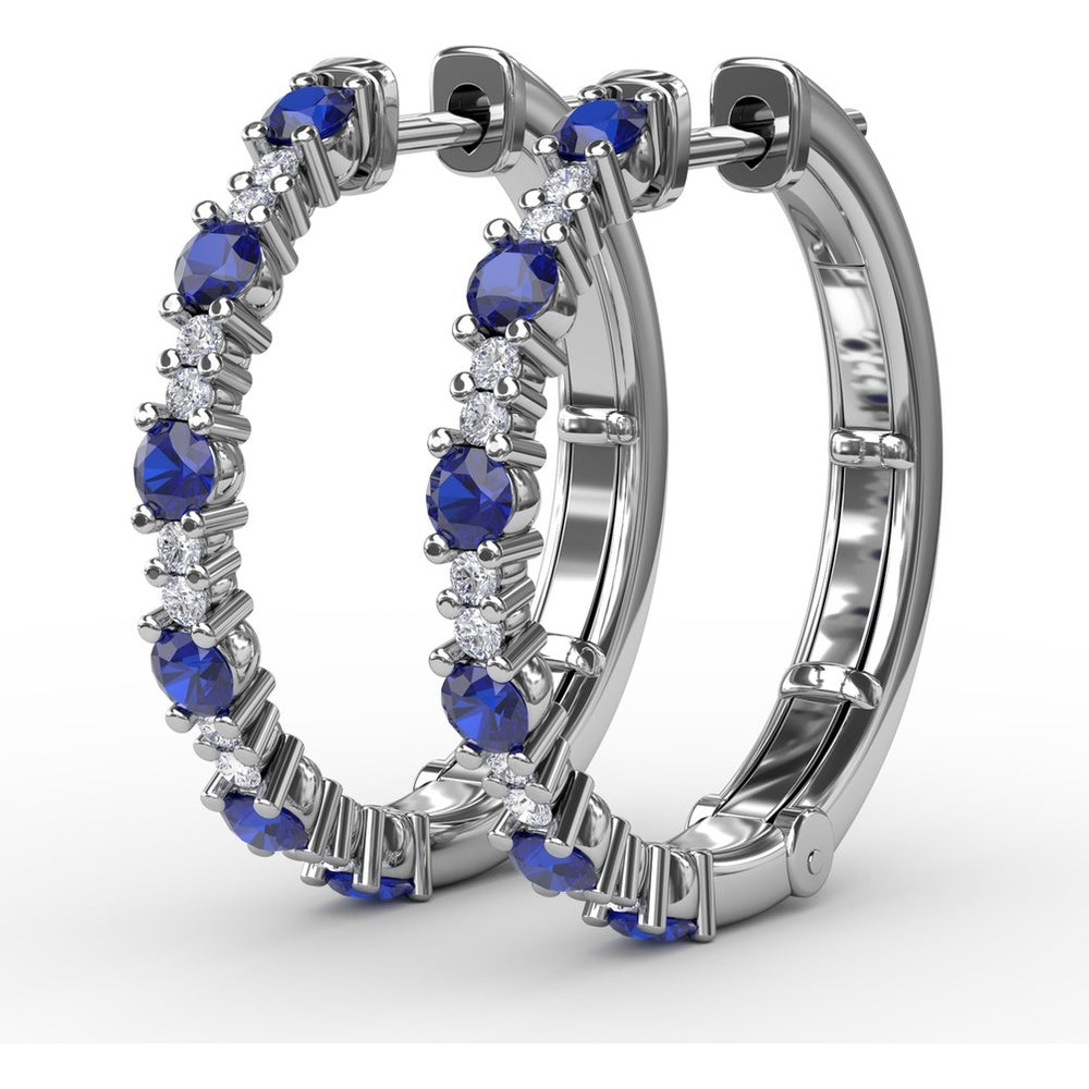 Alternating Round Sapphire and Diamond Hoop Earrings by Fana - 1.10 Carat Total Gemstone Weight