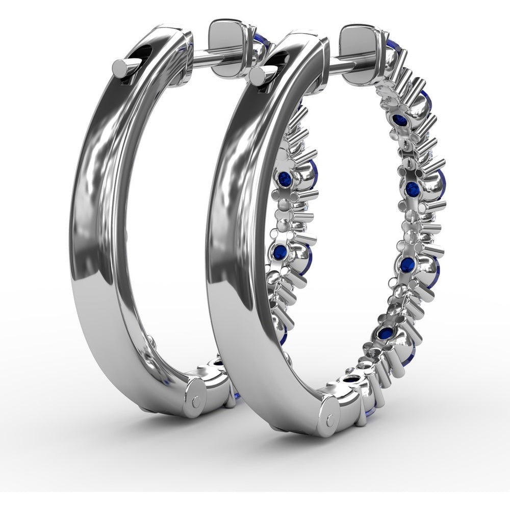Alternating Round Sapphire and Diamond Hoop Earrings by Fana - 1.10 Carat Total Gemstone Weight