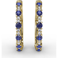 Alternating Round Sapphire and Diamond Hoop Earrings by Fana - 1.10 Carat Total Gemstone Weight