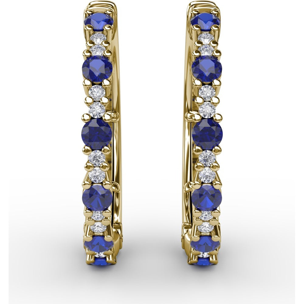Alternating Round Sapphire and Diamond Hoop Earrings by Fana - 1.10 Carat Total Gemstone Weight
