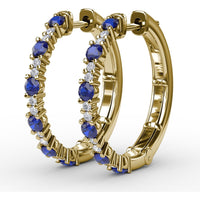 Alternating Round Sapphire and Diamond Hoop Earrings by Fana - 1.10 Carat Total Gemstone Weight