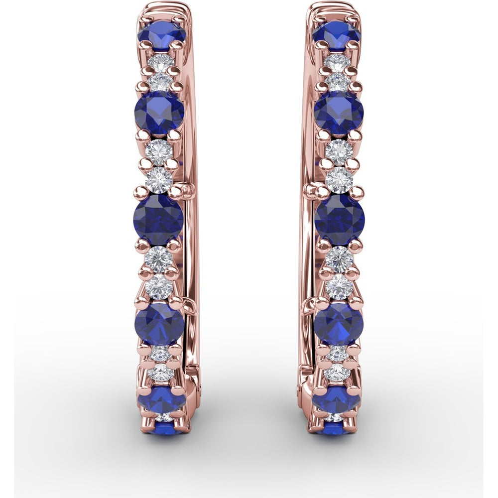 Alternating Round Sapphire and Diamond Hoop Earrings by Fana - 1.10 Carat Total Gemstone Weight