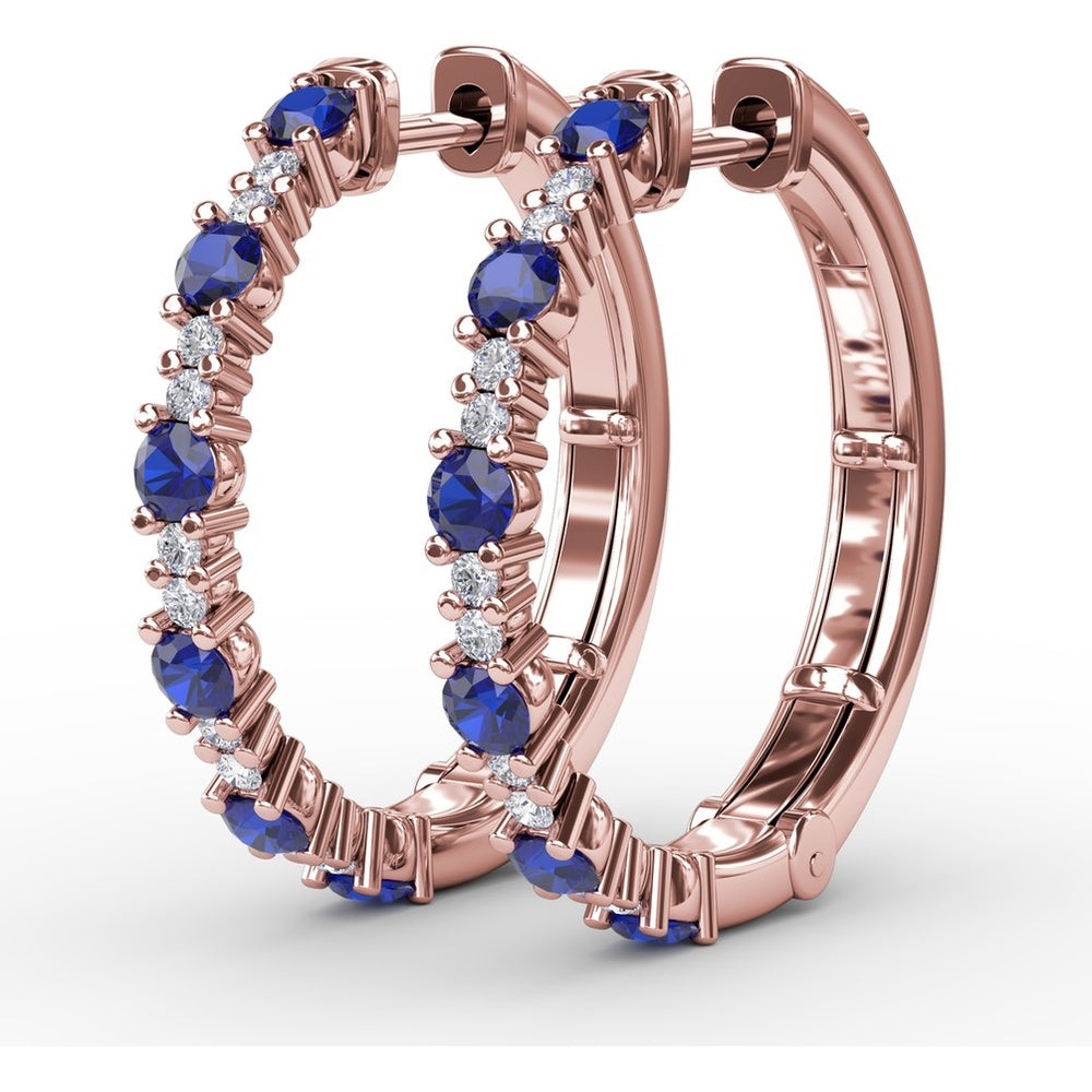 Alternating Round Sapphire and Diamond Hoop Earrings by Fana - 1.10 Carat Total Gemstone Weight