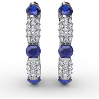 Alternating Round Sapphire and Pavé Diamond Hoop Earrings by Fana - 1.95 Carat Total Gemstone Weight