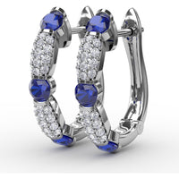 Alternating Round Sapphire and Pavé Diamond Hoop Earrings by Fana - 1.95 Carat Total Gemstone Weight