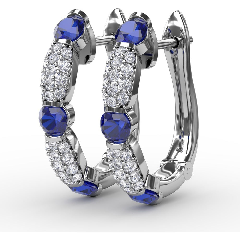 Alternating Round Sapphire and Pavé Diamond Hoop Earrings by Fana - 1.95 Carat Total Gemstone Weight