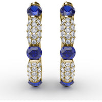 Alternating Round Sapphire and Pavé Diamond Hoop Earrings by Fana - 1.95 Carat Total Gemstone Weight