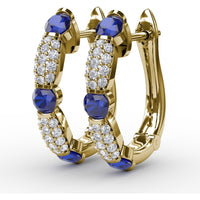 Alternating Round Sapphire and Pavé Diamond Hoop Earrings by Fana - 1.95 Carat Total Gemstone Weight